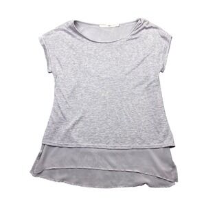 Gibson Womens Small Grey Layered Chiffon Hem Cap Sleeve‎ Top Preppy